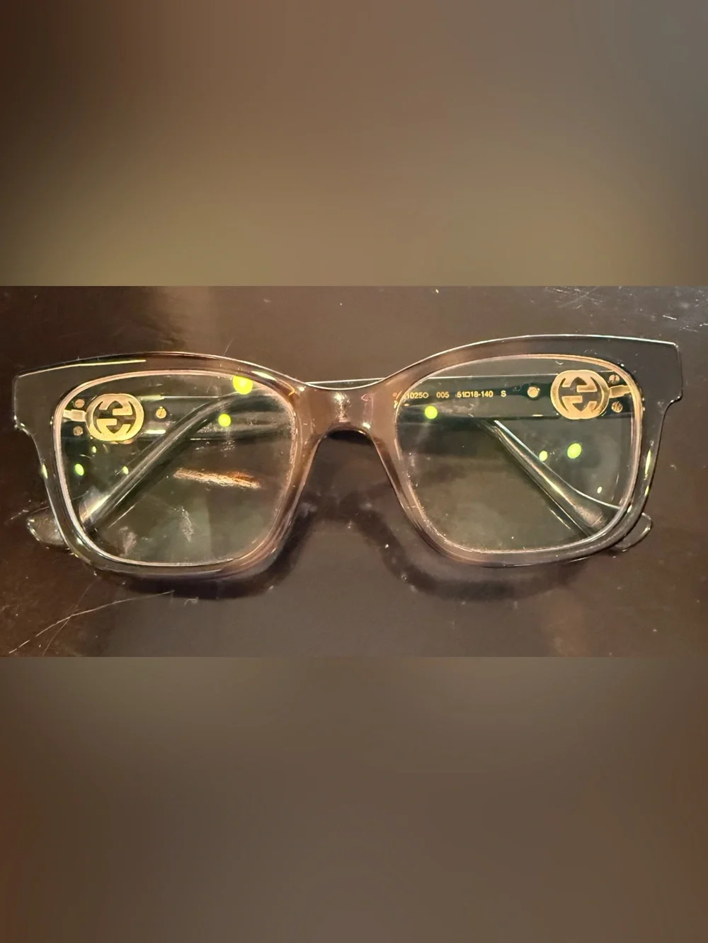 Gucci Black and Tortoiseshell Rectangular Glasses with Gold GG Accent - Picture 4 of 6